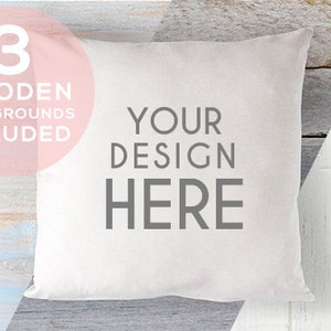 Cushion Mock Up Stock Photo - 3 Wooden Backgrounds Included - Styled Product Photograph A167