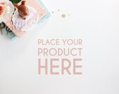 Styled Photography Desk Mock Up - Pretty Peach - Aerial Product Photograph - A100