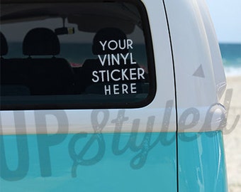 Car window Decal Sticker Photo Mock Up  - Vinyl Sticker for Vehicle - Bumper sticker. Combi Van Stock Image - Stock Photograph F183