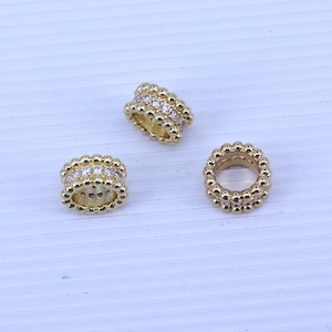 10pcs Micro Pave CZ Round Spacer Beads, Big Hole Wheel Spacer Beads, Flat Round Beads, Big Hole Tube Beads, Rondelle Bead For Jewelry Making