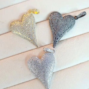 3pcs Paved CZ Heart Pendant Necklace,DIY Jewelry Accessories