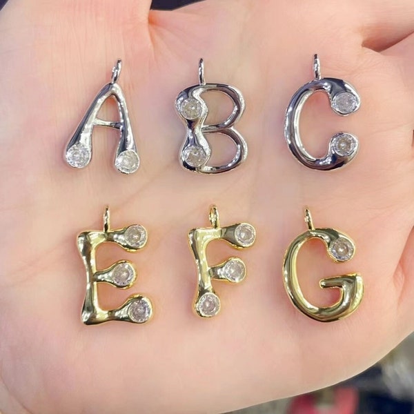 10pcs Dainty Micro Pave CZ Alphabet Charms, A-Z Letter Charms, A-Z Initial Charms, Add On Charm on Bracelet Necklace Earring Supply