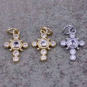 10pcs Gold Filled Micro Pave Cross Charm, Religious Cross Charm, Small Cross Charms for Bracelet Necklace Earrings,10x12mm
