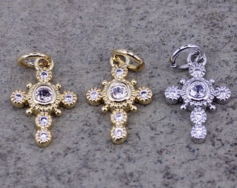 10pcs Gold Filled Micro Pave Cross Charm, Religious Cross Charm, Small Cross Charms for Bracelet Necklace Earrings,10x12mm