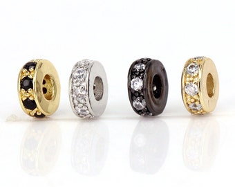 20pcs Micro Pave CZ Round Wheel Spacer Beads, Cylinder Spacer Beads, Pill Spacer Beads, Round Spacer Beads For Jewelry Making,7mm