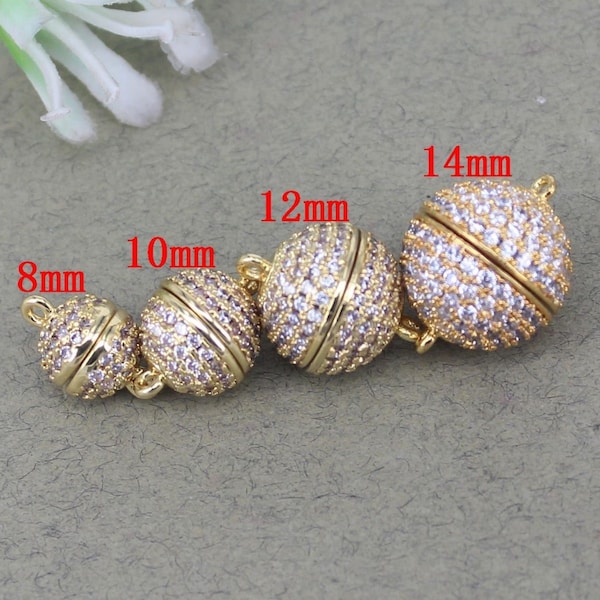 10pcs 8mm 10mm 12mm 14mm Micro Pave CZ Round Ball Magnetic Clasps, Strong Magnetic Clasps For Jewelry Making