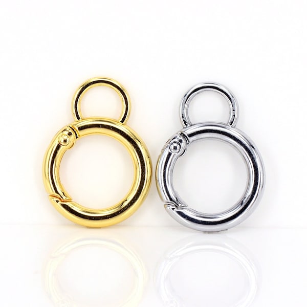 20pcs Gold & Silver Brass Spring Clasps, Open Round Spring Clasp, Round Spring Ring, Push Gate Rings, Ring Sping Clasps, Spring Gate Rings