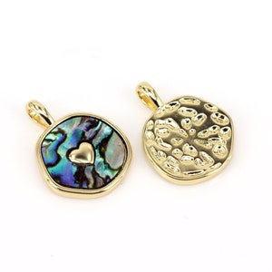 10pcs Natural Abalone Shell Charms, Heart Charms, Love Charms For Making Jewelry,14mm