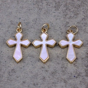 10pcs MOP Cross Charm, Gold Plated Tiny Cross Pendant, Mother of Pearl Cross Charm for Jewelry Making,13x18mm