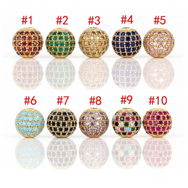 20pcs 6mm 8mm 10mm Micro Pave CZ Round Ball Spacer Beads, Cubic Zirconia Disco Ball Beads, Gold Round Beads, Brass Beads For Jewelry Making