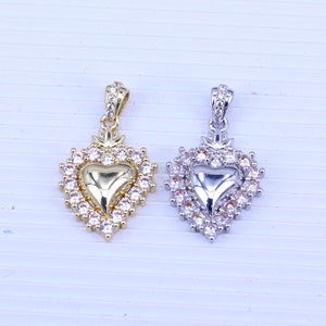 10pcs Dainty Tiny Micro Pave CZ Flame Heart Charm, Gold Plated Flame Sacred Heart Charm, Religious Charm For Jewelry Making,14x18mm