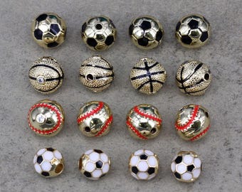 20 st guldpläterade emaljpärlor i fotboll, emaljpärlor i basket, sportpärlor, fotbollspärlor för smyckestillverkning