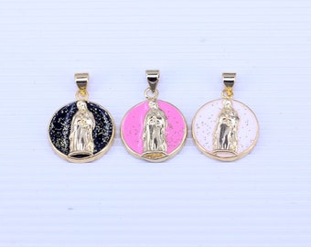 Ciondolo della Vergine Maria Maria in smalto colorato da 10 pezzi, ciondolo religioso per la creazione di gioielli, 17 mm
