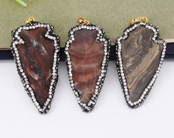 4 pcs Natural Labradorite Pendant Bead,Plated Arrowhead Handmade Gemstone Peacock Shining Labradorite Arrow DIY Jewelry Making PD262