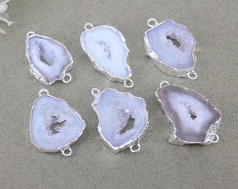 Real Colorful Printed Agate Slice Gemstone Gold Plated DIY Necklace Connectors