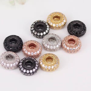 20pcs 5x11mm Micro Pave CZ Rondelle Beads, Big Hole Spacer Beads, CZ Paved Wheel Beads, Round Spacer Beads For Jewelry Making
