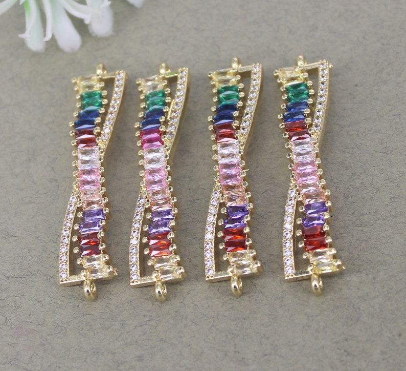 10pcs Gold Metal Copper Micro Pave CZ Bowknot connector Beads For Jewelry Making