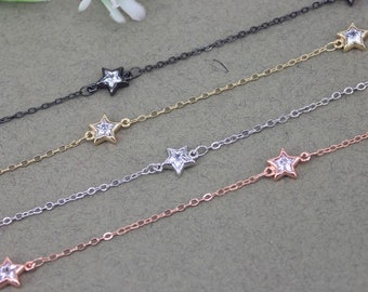 1/3/5 Meter Cubic Zirconia Brass Chain,Star Shape Beaded Chain,Wire Wrapped CZ Chain For Jewelry Making