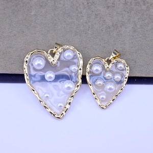10pcs Hot Resin Heart Paved Pearl Pendant For Charms Necklace Jewelry Making
