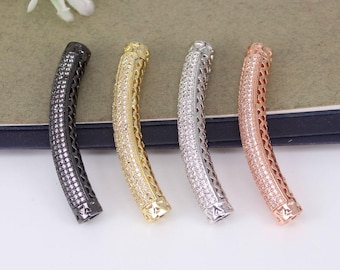 5-10pcs Metal Copper Micro Pave White CZ Curved Tube Connector Beads,Cubic Zirconia Tube beads For Bracelet Jewelry Making