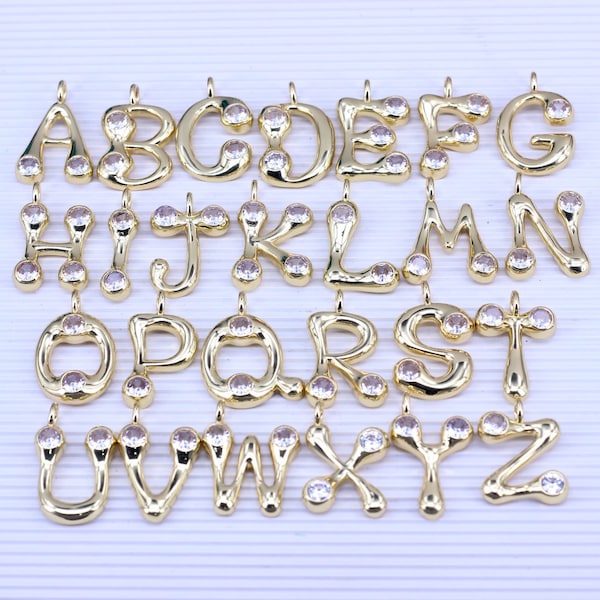 10pcs Dainty Micro Pave CZ Alphabet Charms, A-Z Letter Charms, A-Z Initial Charms, Add On Charm on Bracelet Necklace Earring Supply