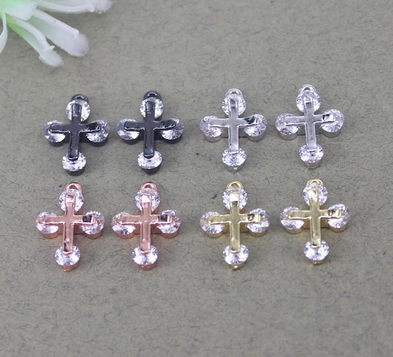 10pcs Metal Copper Micro Pave CZ Cross Pendant Beads,cubic Zirconia Cross  Charms for Jewelry Making 