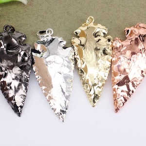 5pcs Full Plated Arrow Pendant, Raw Natural Agate Carved Arrowhead Pendant For Jewelry Making