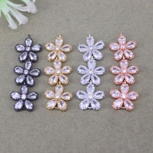 5-10pcs Metal Copper Micro Pave CZ Flower Link pendant Beads,Cubic Zirconia Flower connector For Jewelry Making