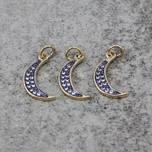 10pcs Dainty Two Tone Micro Pave CZ Crescent Moon Charm,18K Gold Filled Tiny Moon Charm For DIY Necklace Bracelet Earrings Making,3.5x12.5mm