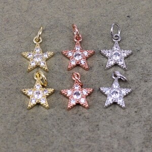 10pcs Small Size Paved Micro CZ Star Charms,Necklace Charms For Jewelry Making