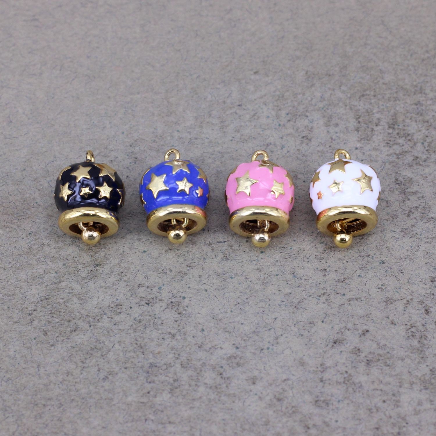 10pcs Real 18K Gold Plated Bell Enamel Star Bell Charm for Jewelry ...