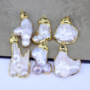 3pcs Gold Plated Irregular Natural Freshwater Pearl Pendant for Jewelry Making