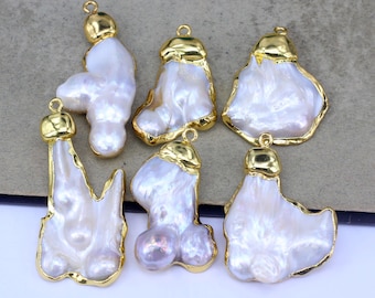 3pcs Gold Plated Irregular Natural Freshwater Pearl Pendant for Jewelry Making