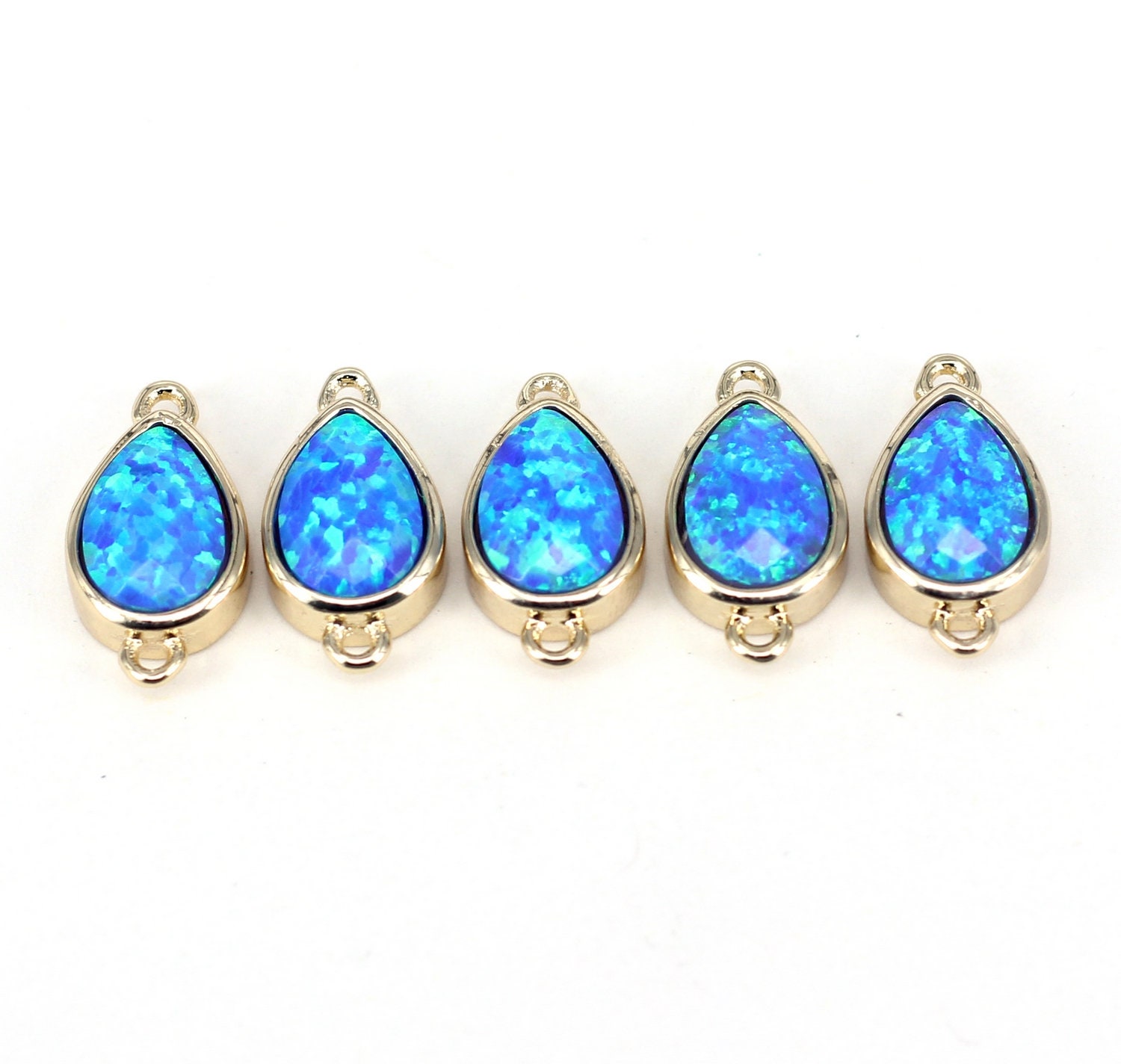 3pcs Tiny Blue Color Teardrop Shape Opal Link  Connector Charms,Gold Filled Opal Double Bail Connector,Dainty Charm,Jewelry Supply,8.6x12mm