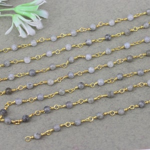 1/3/5 Meter 4mm Round Natural Labradorite Stone Rosary Chain, Round Smooth Labradorite Beaded Chain, Labradorite Chain for Jewelry making