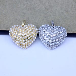 5pcs Fashion Paved CZ and Pearl Love Heart Pendants for DIY Jewelry Making Supply 21.5x25mm