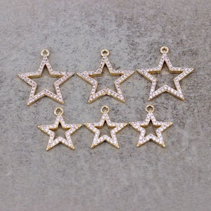 10pcs 18K Gold Filled Paved Micro White CZ Star Pendant Charms For DIY Necklace Accessories