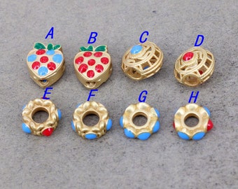 20pcs Gold Metal Beads, Enamel Beads, Round Beads, Heart Beads For Jewelry Making