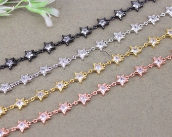 1Meter Star Shape Beaded Chain,Cubic Zirconia Brass Chain,Wire Wrapped CZ Chain For Jewelry Making