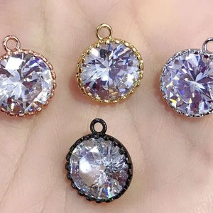 10pcs Micro Pave CZ Round Charms For Jewelry Making,14mm