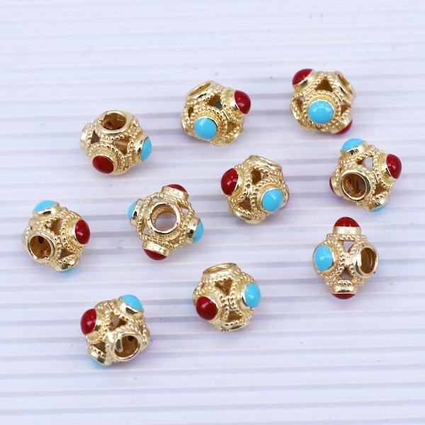 30pcs Gold Filled Big Hole Ball Spacer Beads, Round Spacer Beads, Enamel Ball Spacer Beads for Jewelry Making,Ball Loose Beads,7x9mm