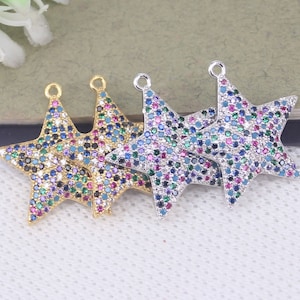 5-10pcs Micro Pave Colorful CZ Star Pendant, Celestial Pendant For Necklace Jewelry Making