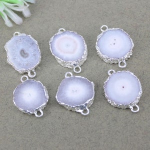 5pcs Silver Plated Natural Solar Quartz Slice Connectors in White Color, Sun Flower Shape Gemstone Connectors for Jewelry Making