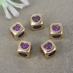 5-10pcs CZ cubo perlas, corazón del amor alrededor de cuentas de cubo, big hole cubo cuentas, para la fabricación de joyas