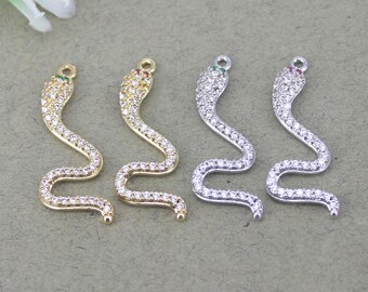 5 Ciondoli Serpente In Ottone Dorato Con Zirconi Cubici Colorati - Fai Da Te Gioielli