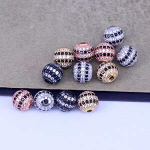 10/20pcs 10mm Micro Pave White & Black CZ Round Ball Beads, Shamballa Ball Beads, Round Spacer Beads, Pave CZ Round Beads For Jewelry Making