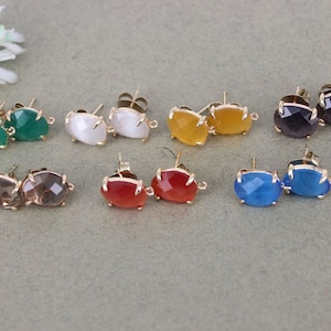 10 Pairs Crystal Glass Stud Earrings,Crystal Glass Post Earring Findings with Loop,Charm Gemstone Stud Earring Supplies