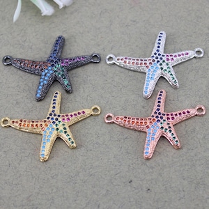 10pcs Metal Copper Micro Pave CZ Starfish connector Beads,Cubic Zirconia beads For Jewelry Making