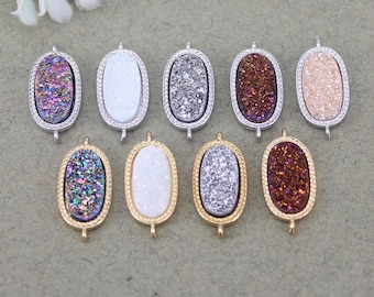 10pcs Small size Natural Druzy Titanium Agate Oval Connector beads,Charm Gemstone Beads For Jewelry Making
