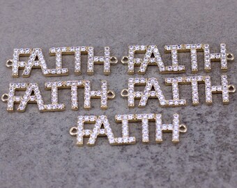 10pcs Gold Filled Micro Pave CZ FAITH Letter Connector Beads, Faith Word Charms For Jewelry Making